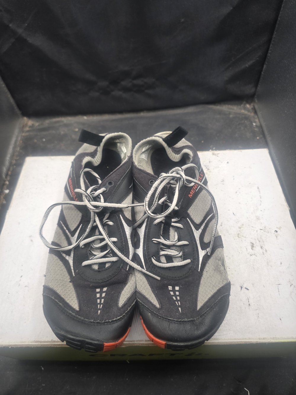 Merrell Men's Gray and Black Athletic Shoes with Orange Accents